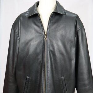Vintage Black  Leather Quilted lining Driving Coat Size XL